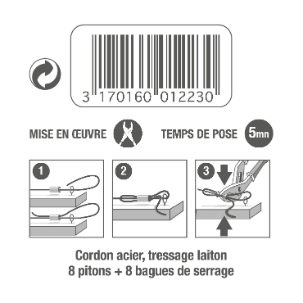 Cordon suspension acier avec pitons et bagues de serrage